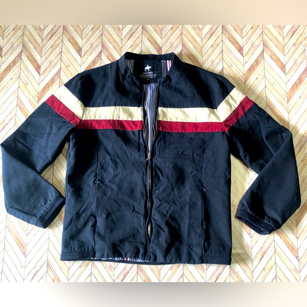 West Louis Jacket, Full Zip Navy With Red/Wht Stripes Men’s Size XL